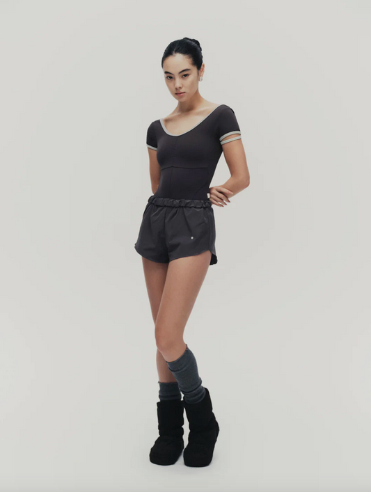 Leotardo Dark Gray-Blue Vintage-Inspired Cap Sleeve Typha