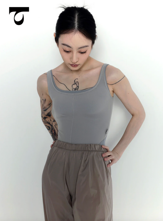 Leotardo Blue-Gray Faux Two-Piece Vintage Design Typha