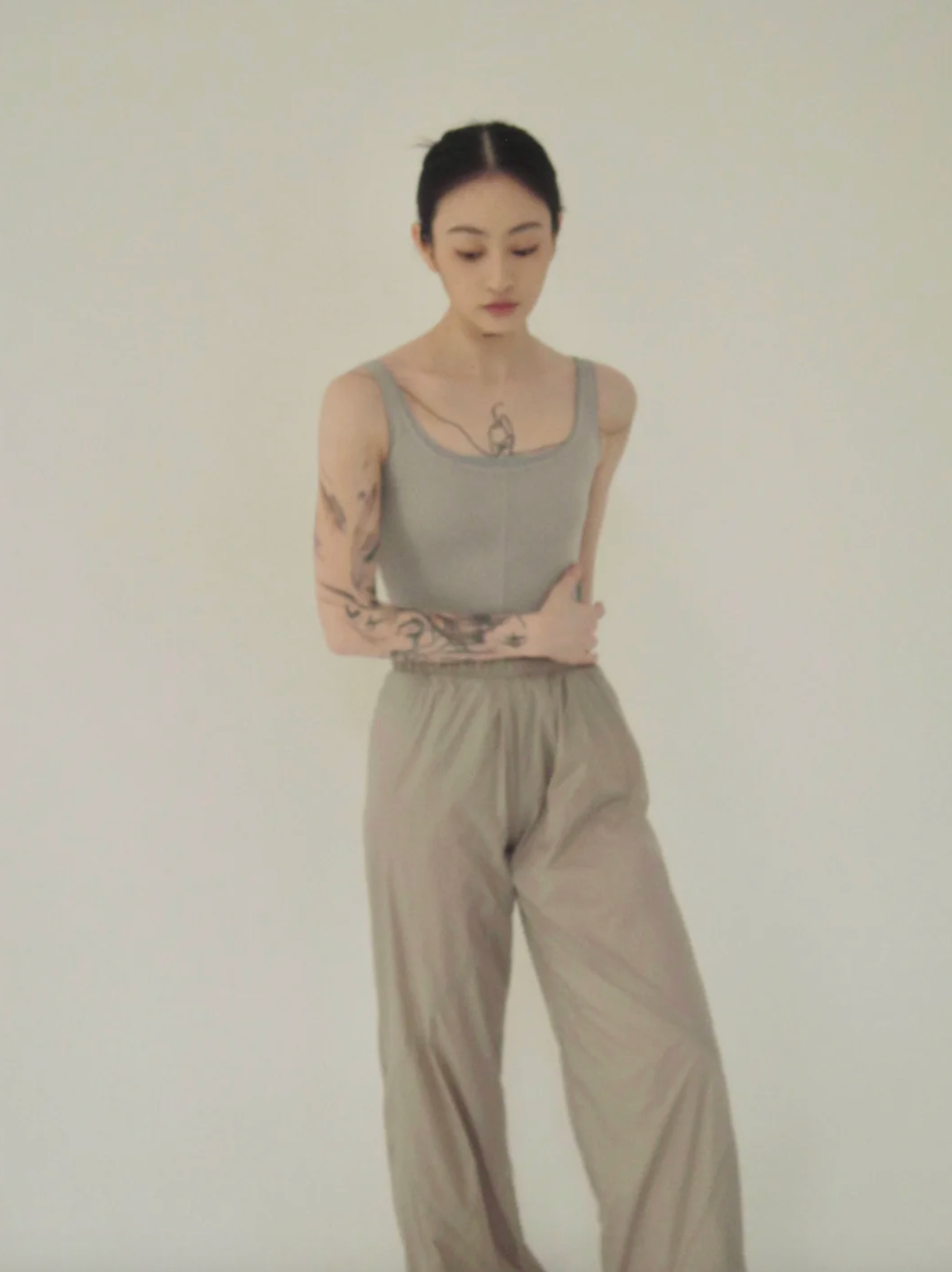 Leotardo Blue-Gray Faux Two-Piece Vintage Design Typha