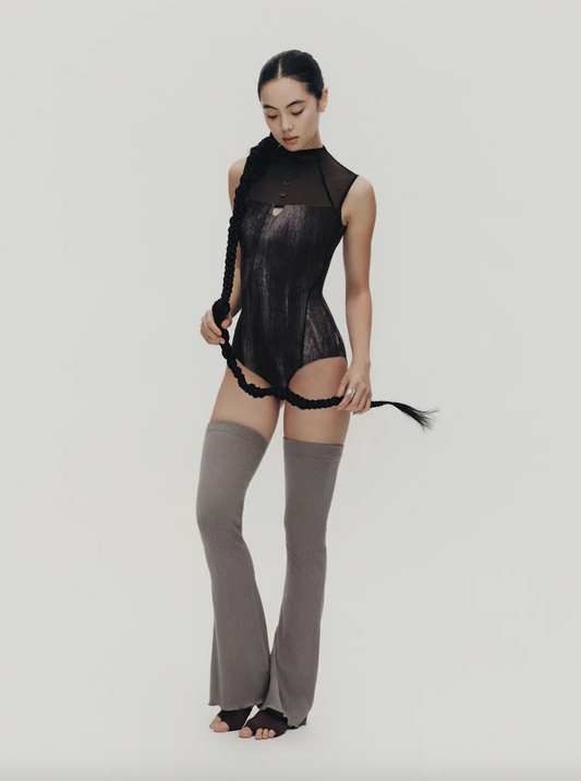 Leotardo High-Neck Mesh with Brushstroke Print Typha