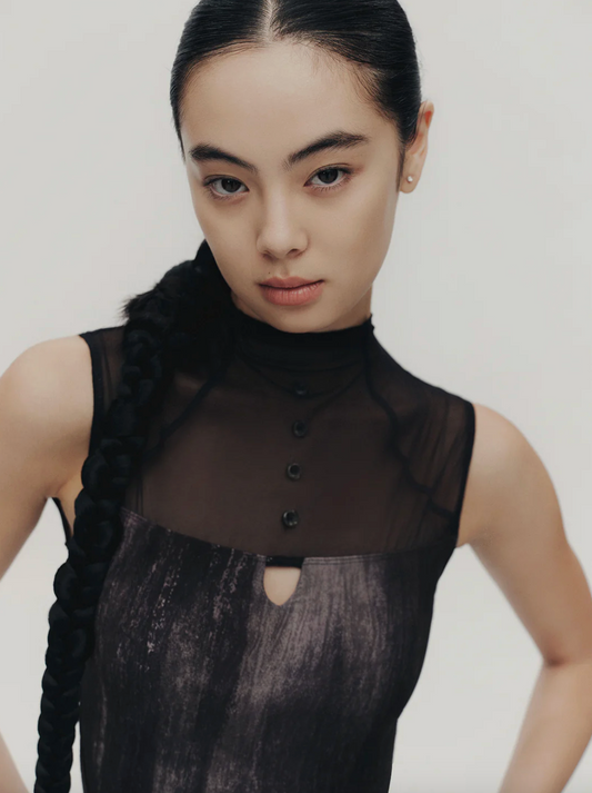 Leotardo High-Neck Mesh with Brushstroke Print Typha