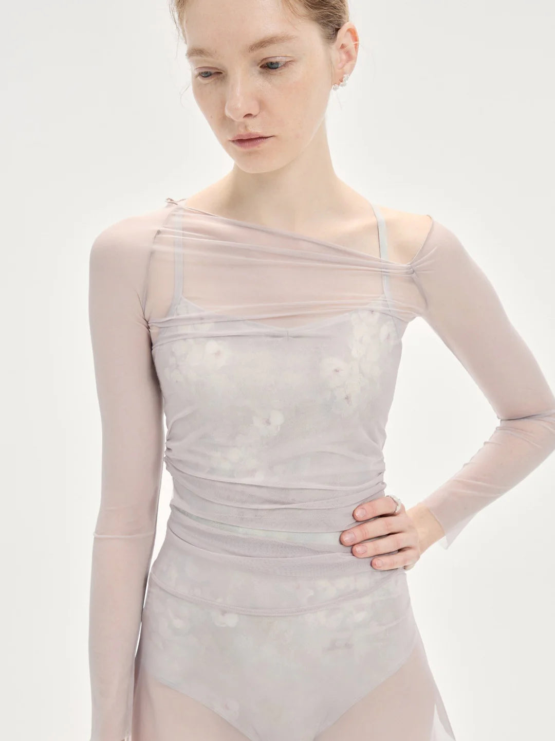 Asymmetrical One-Shoulder Mesh Top Typha