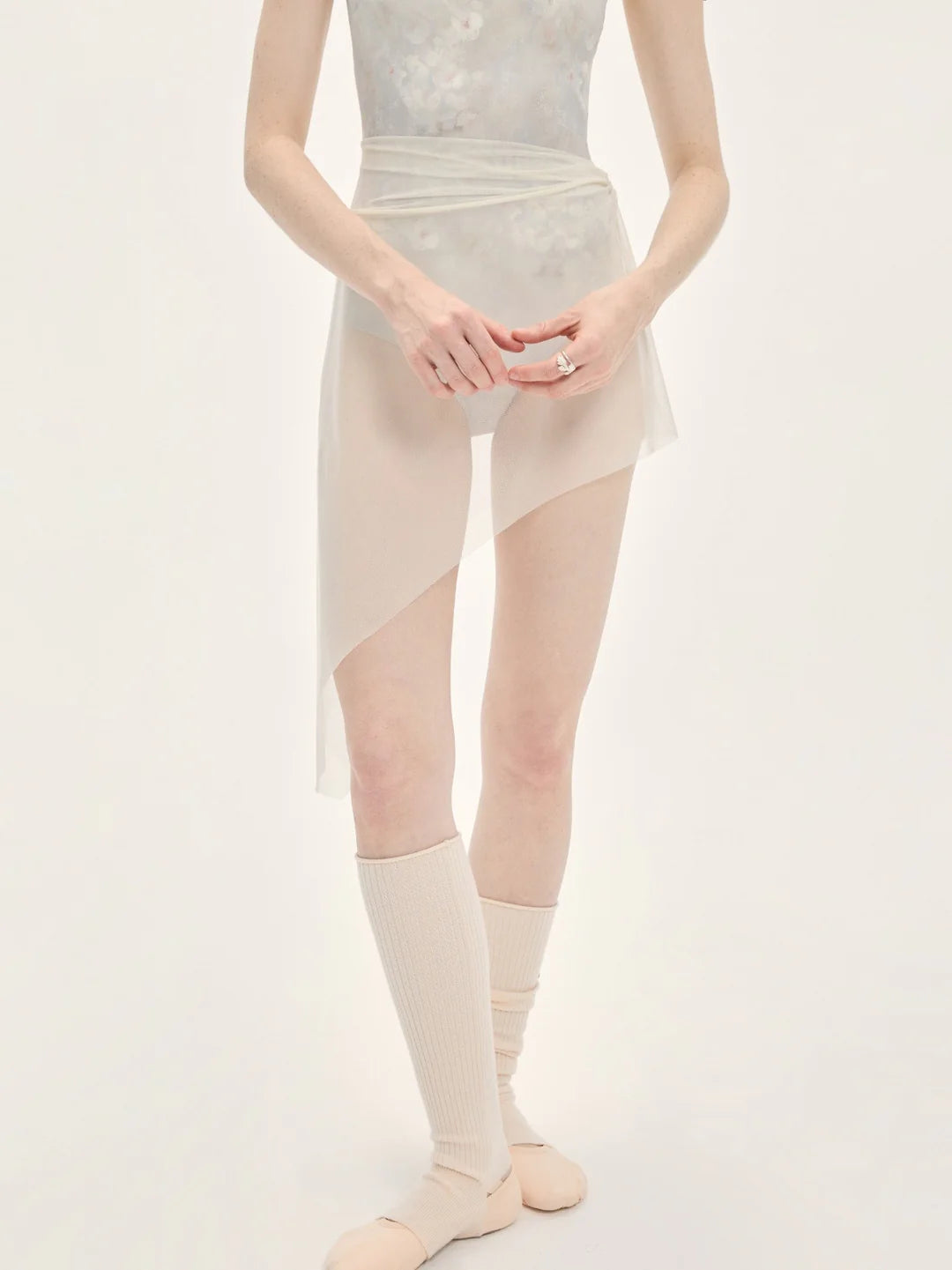 Falda de Mesh Diagonal con Cintura Fruncida Typha