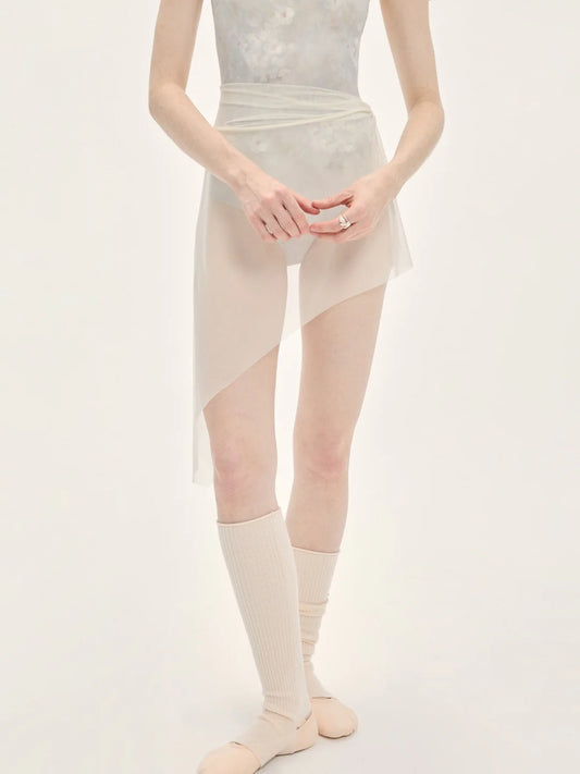 Falda de Mesh Diagonal con Cintura Fruncida Typha