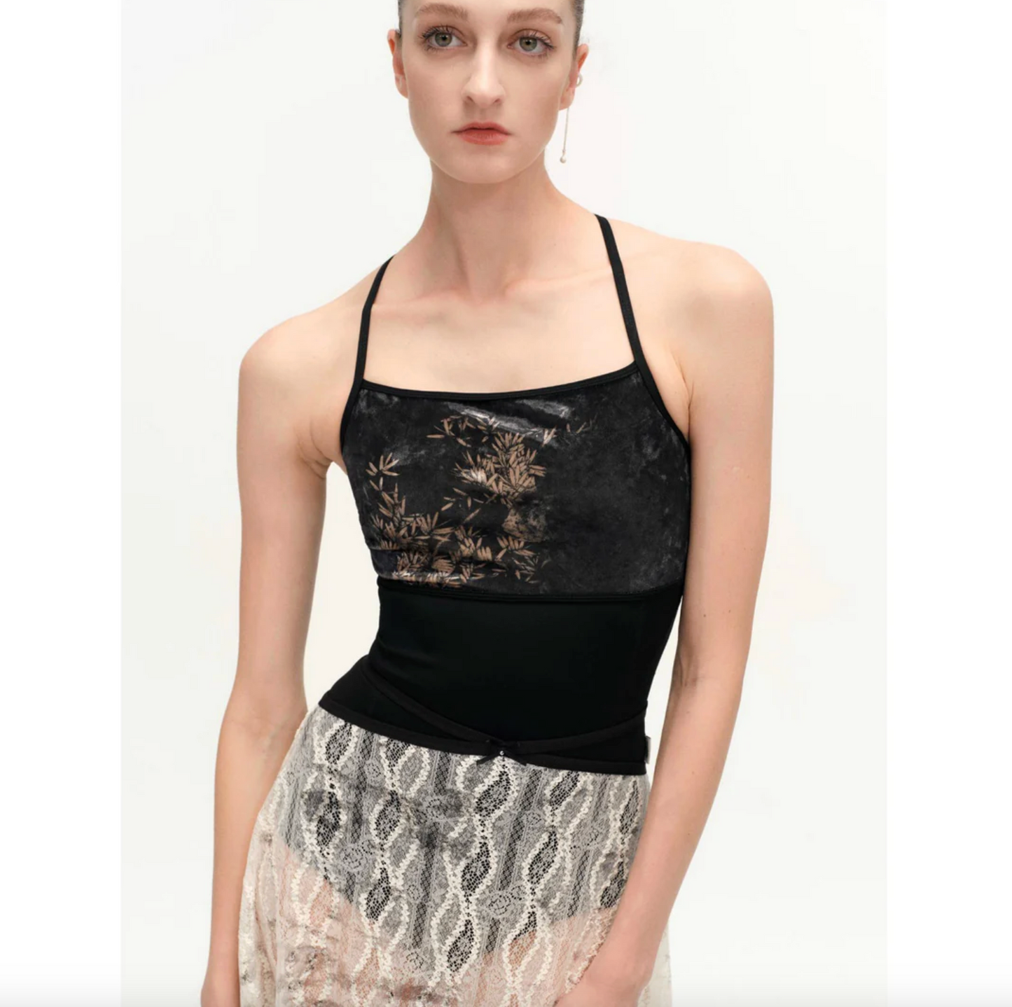 Leotardo Velvet Bamboo Shadow with Twist Knot Back Typha